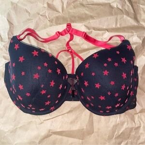 38DD Victoria's Secret Bra Black Racerback Red Velvet Stars Front Clasp …